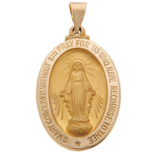 14ky Hollow 1in Miraculous Medal Pendant