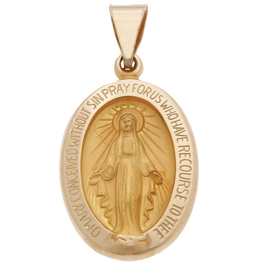 14ky Hollow 3/4in Miraculous Medal Pendant