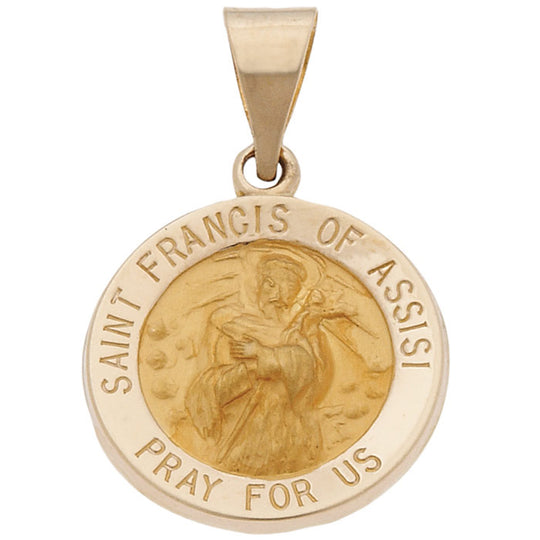 14ky St. Francis 5/8in Hollow Medal Pendant