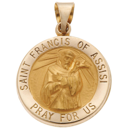 14ky St. Francis 3/4in Hollow Medal Pendant