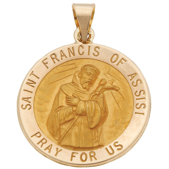 14ky St. Francis 7/8in Hollow Medal Pendant