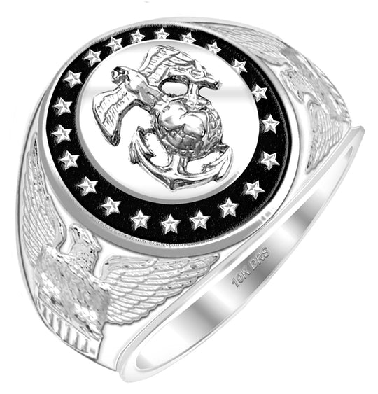 14k or 10k Yellow or White Gold US Marine Corps Solid Back Ring