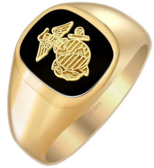 10k or 14k Yellow or White Gold US Marine Corps Solid Back Ring