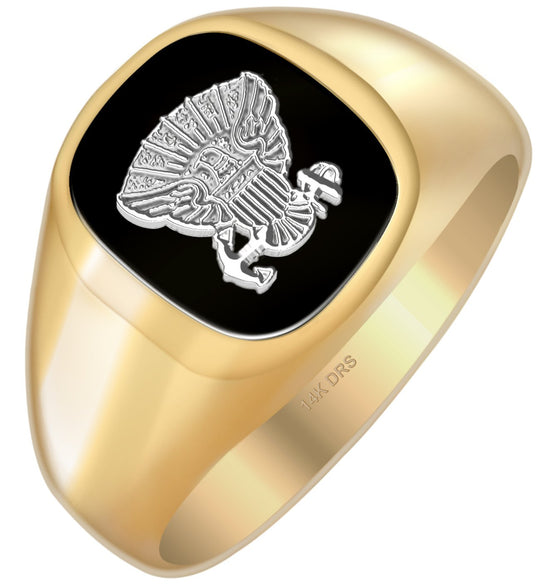 10k or 14k Yellow or White Gold Two Tone US Navy Solid Back Ring