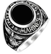 Antiqued Sterling Silver or Vermeil USMC Solid Ring