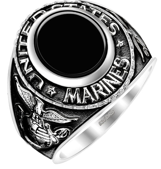 0.925 Sterling Silver or Vermeil US Marine Corps Solid Back Ring