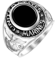 Sterling Silver US Marine Corps Solid Gold Ring black stone