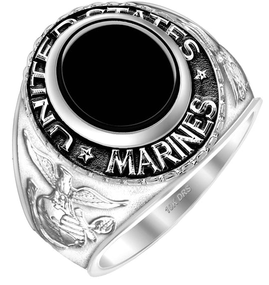 14k or 10k Yellow or White Gold US Marine Corps Solid Back Ring