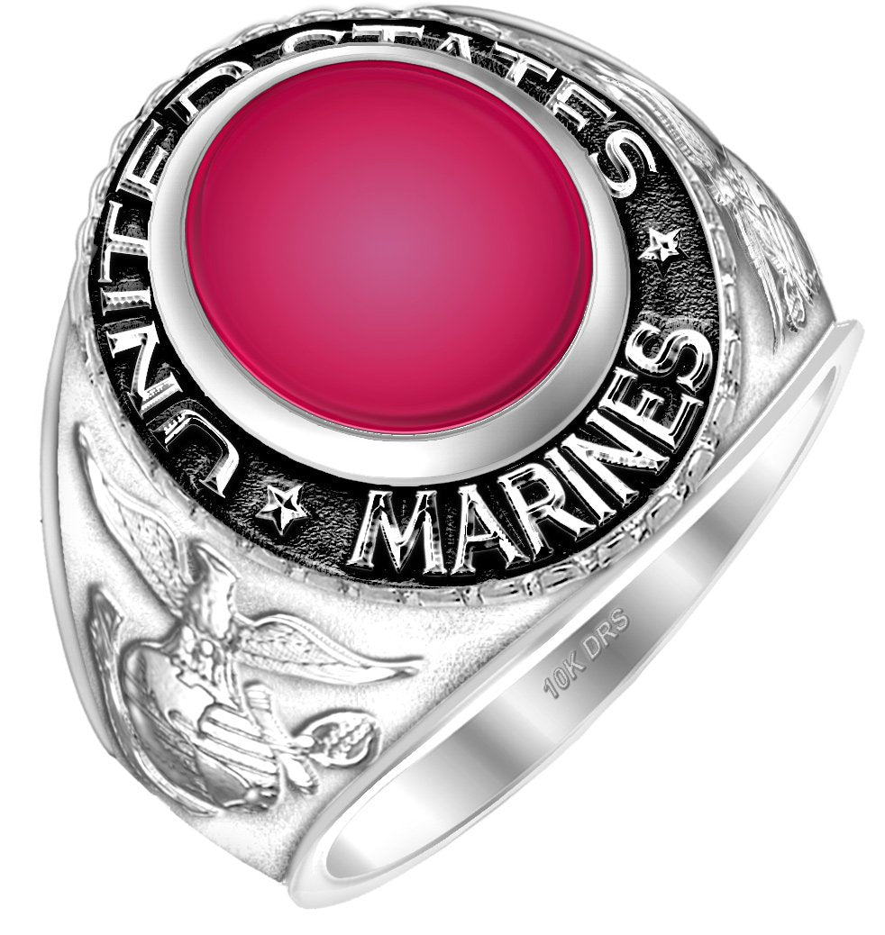 Sterling Silver US Marine Corps Solid Gold Ring red stone