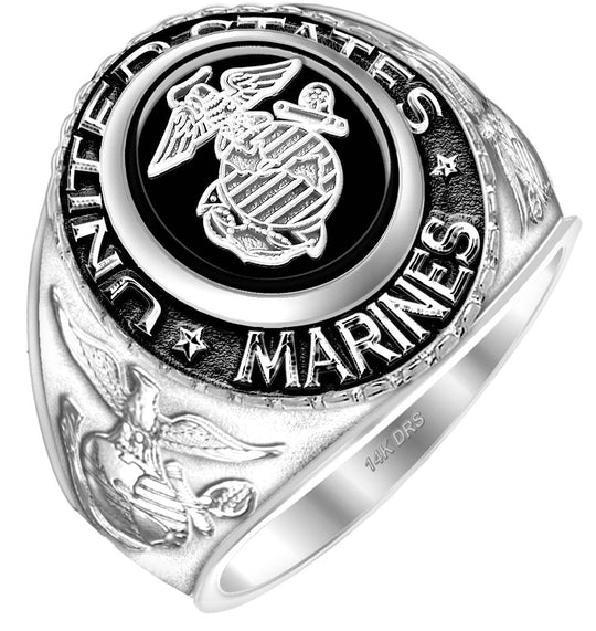 14k or 10k Yellow or White Gold US Marine Corps Solid Back Ring
