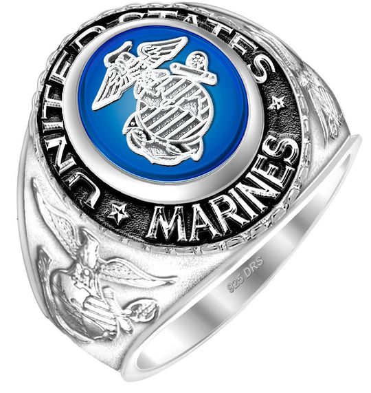 0.925 Sterling Silver or Vermeil US Marine Corps Solid Back Ring