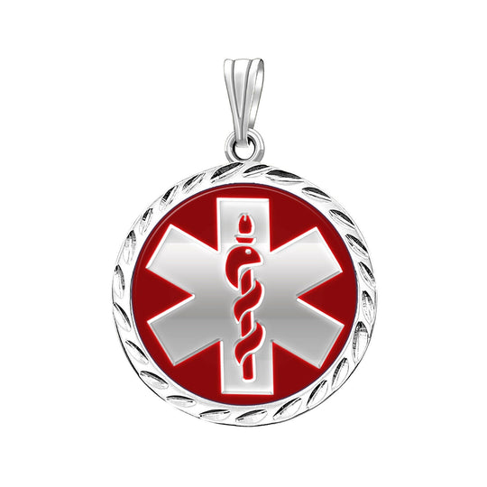 Ladies 925 Sterling Silver Round Medical Pendant, 7/8 inch