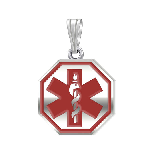 Ladies 925 Sterling Silver Octagon Medical Pendant, 3/4 inch