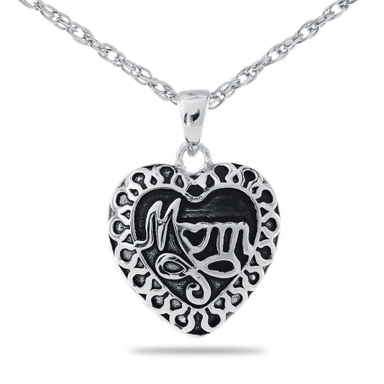 Stainless Steel Cremation Mom Heart Pendant with Necklace