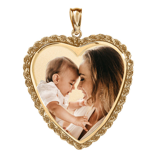 Custom 14k Gold Picture Pendant with Rope Frame