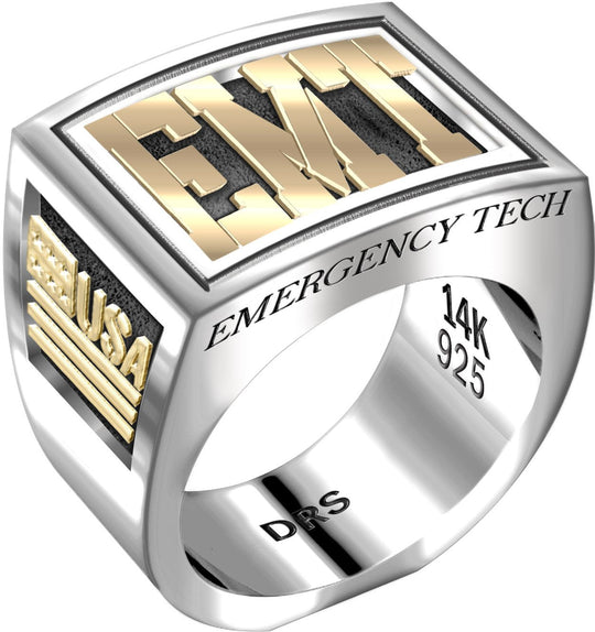 Men's Heavy Two Tone 0.925 Sterling Silver and 14k Yellow Gold EMT Ring Band