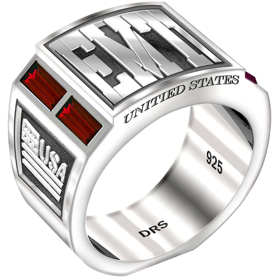 Men's 0.925 Sterling Silver Simulated Ruby EMT Medical Ring