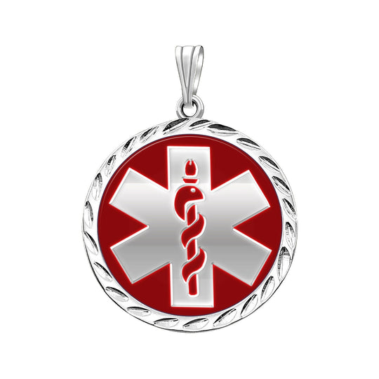 Ladies 925 Sterling Silver Round Medical Pendant, 1 inch