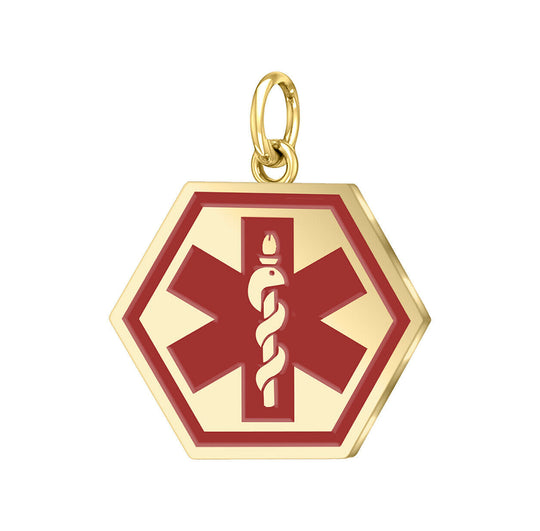 10K Yellow Gold Hexagon Medical Pendant, 30mm