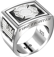 Men's Heavy 0.925 Sterling Silver Firefighter Ring