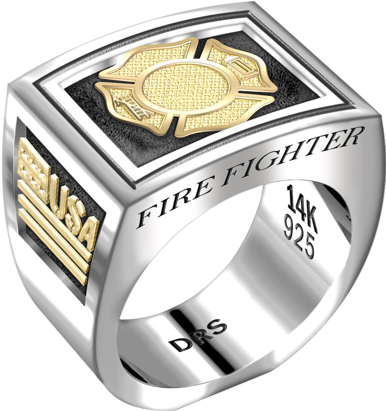 Men's Heavy Sterling Silver and 14k Yellow Gold Ring