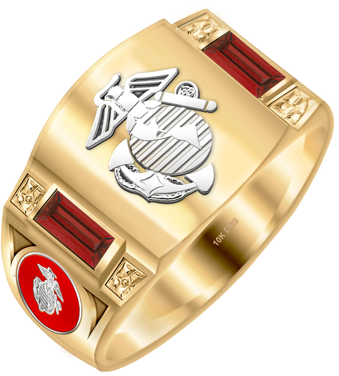 Yellow and White Gold Simulated Birthstones USMC Ring