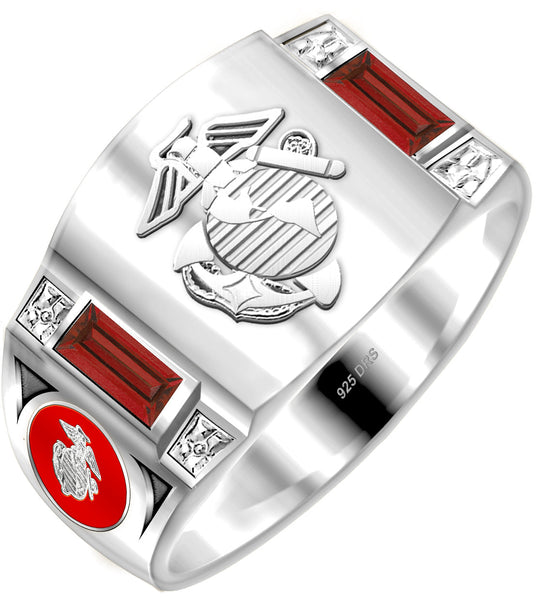 0.925 Sterling Silver or Vermeil Simulated Birthstones US Marine Corps Ring