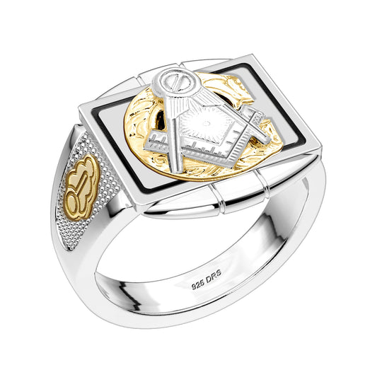 0.925 Sterling Silver Customizable Masonic Solid Back Ring with Optional 10k or 14k Gold