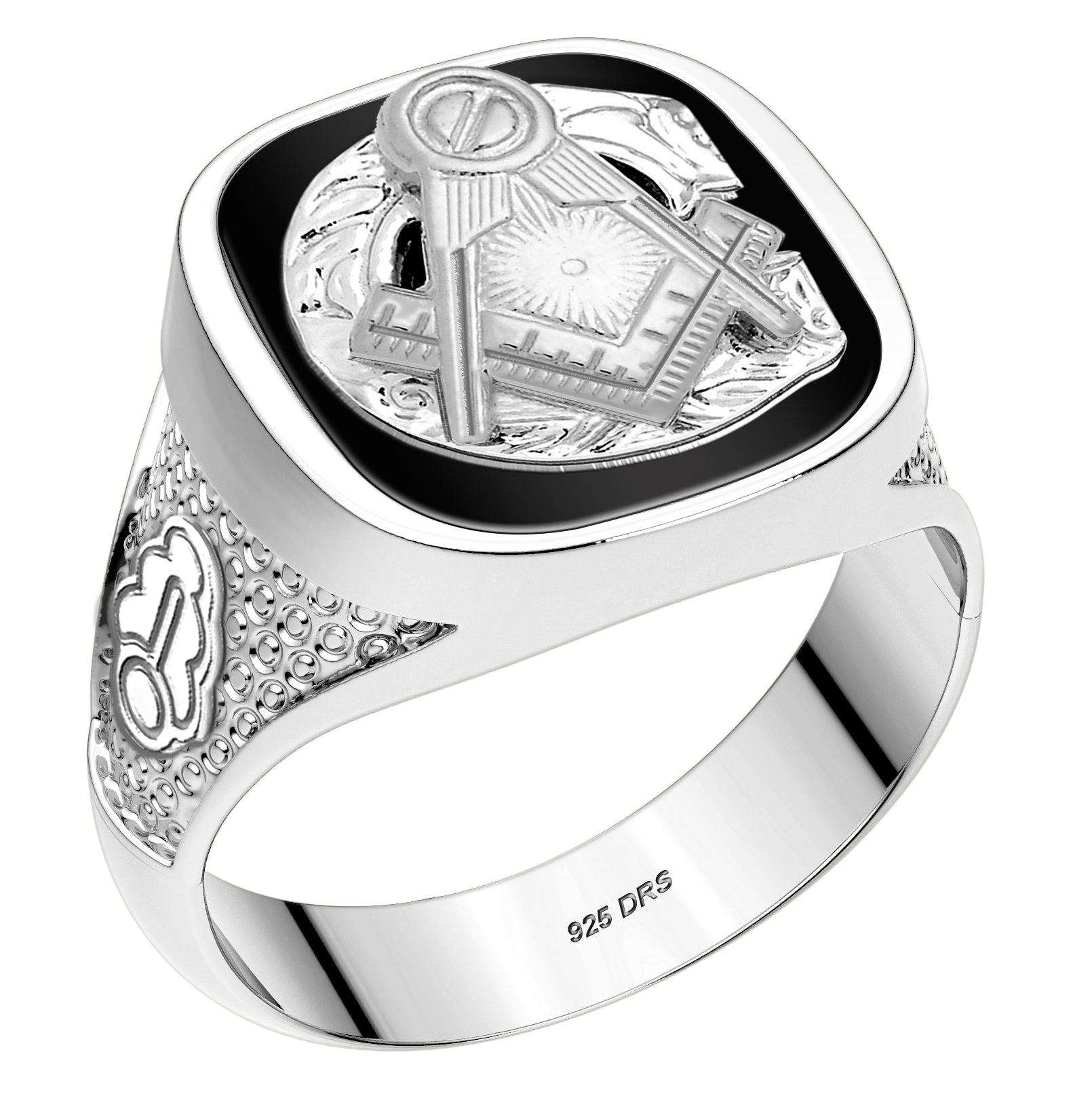 Customizable 925 Sterling Silver with Optional 10K or 14K Trim Solid Back  Masonic Ring - 8 / Silver with 10k Yellow Gold