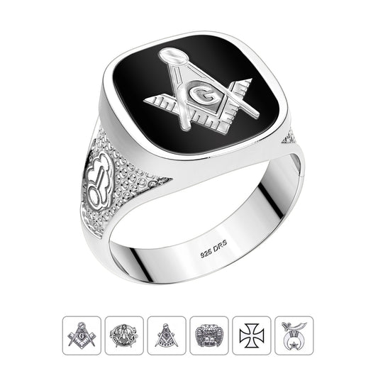 Customizable 925 Sterling Silver with Optional 10K or 14K Trim Solid Back Masonic Ring