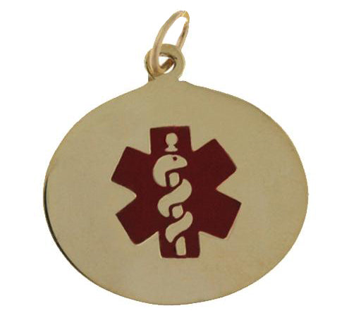 14k Yellow Gold Engravable Medical Alert ID Oval Pendant