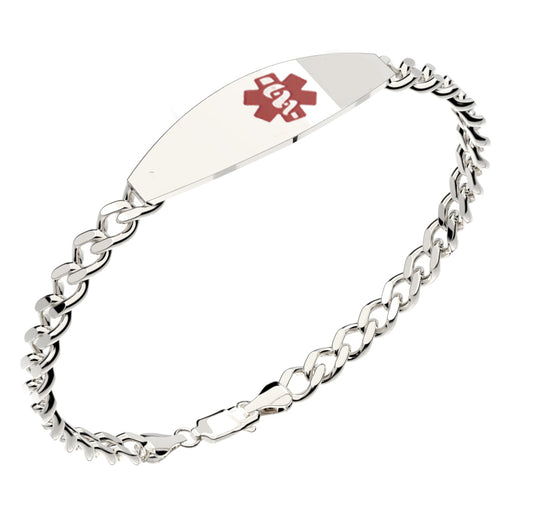 925 Sterling Silver Medical ID Bracelet with Optional Chain Type med2184_2188