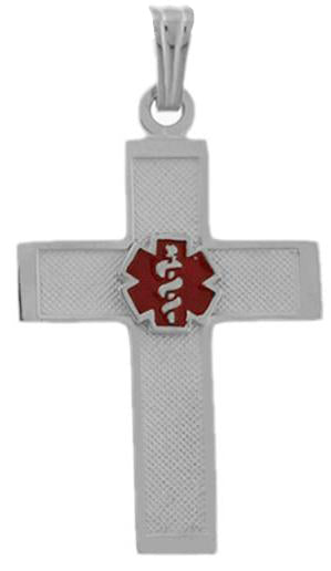 0.925 Sterling Silver Engravable Medical Alert Cross ID Pendant