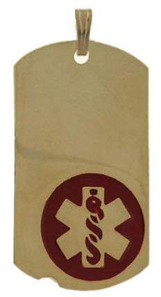 14k Yellow Gold Engravable Medical Alert ID Dog Tag Pendant