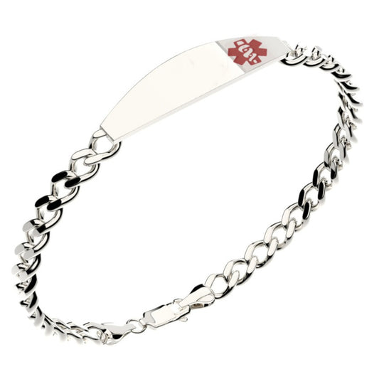 925 Sterling Silver Medical ID Bracelet with Optional Chain Type Med7156_7146