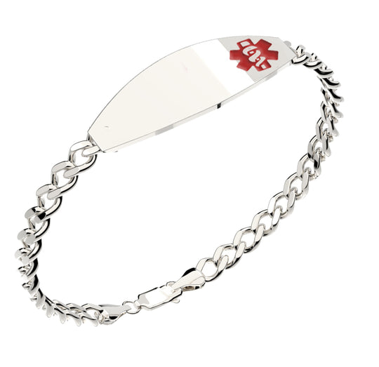 925 Sterling Silver Medical ID Bracelet with Optional Chain Type Med7160_7152