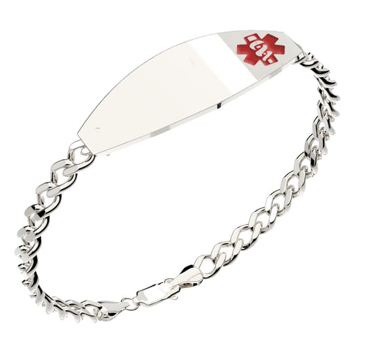 925 Sterling Silver Medical ID Bracelet with Optional Chain Type Med7162_7154