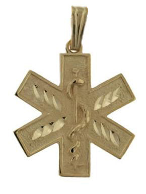 14k Yellow Gold Engravable Medical Alert ID Pendant Necklace