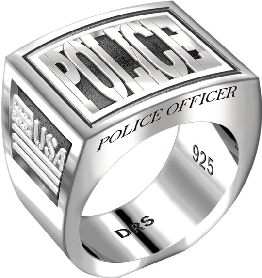 Men's Heavy 0.925 Sterling Silver Police Officer Ring Band