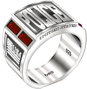 Men's 0.925 Sterling Silver Simulated Ruby Police Medical Ring